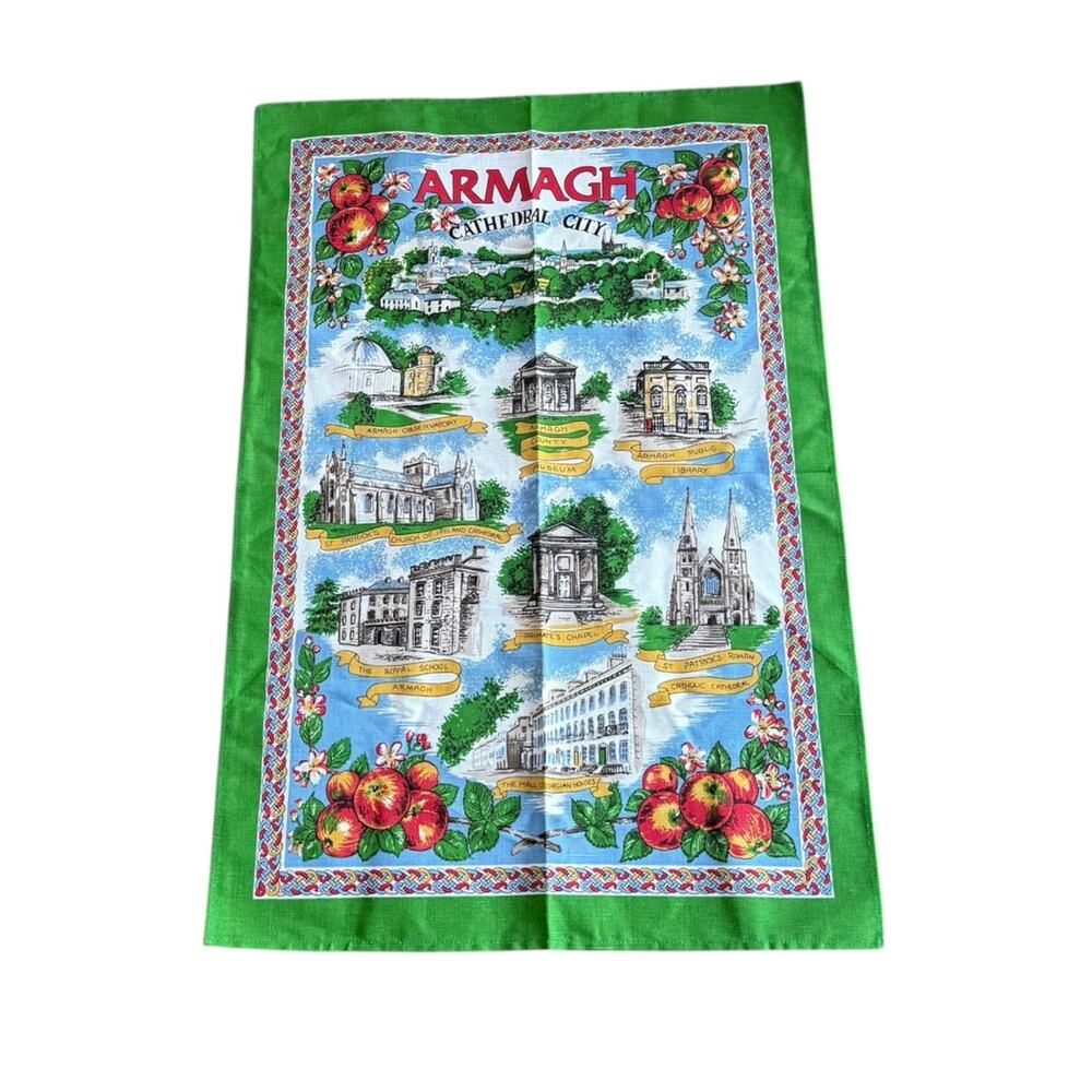NWOT Vintage Souvenir Tea Towel Linen Cotton Armagh Ireland St. Patrick’s Church
